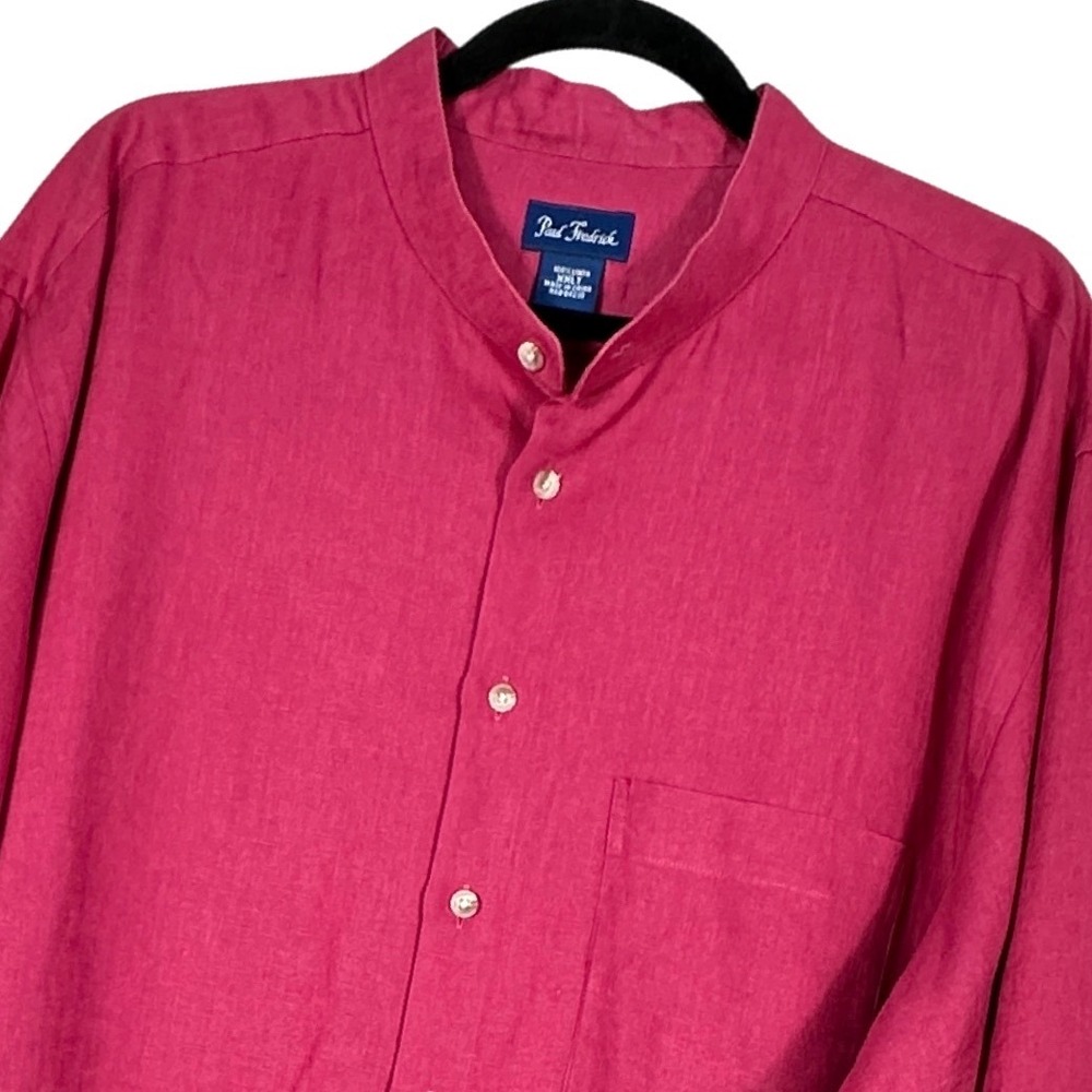 Paul Fredrick Mens 100% Linen Band Collar Button Down Shirt XXLT Raspberry Red